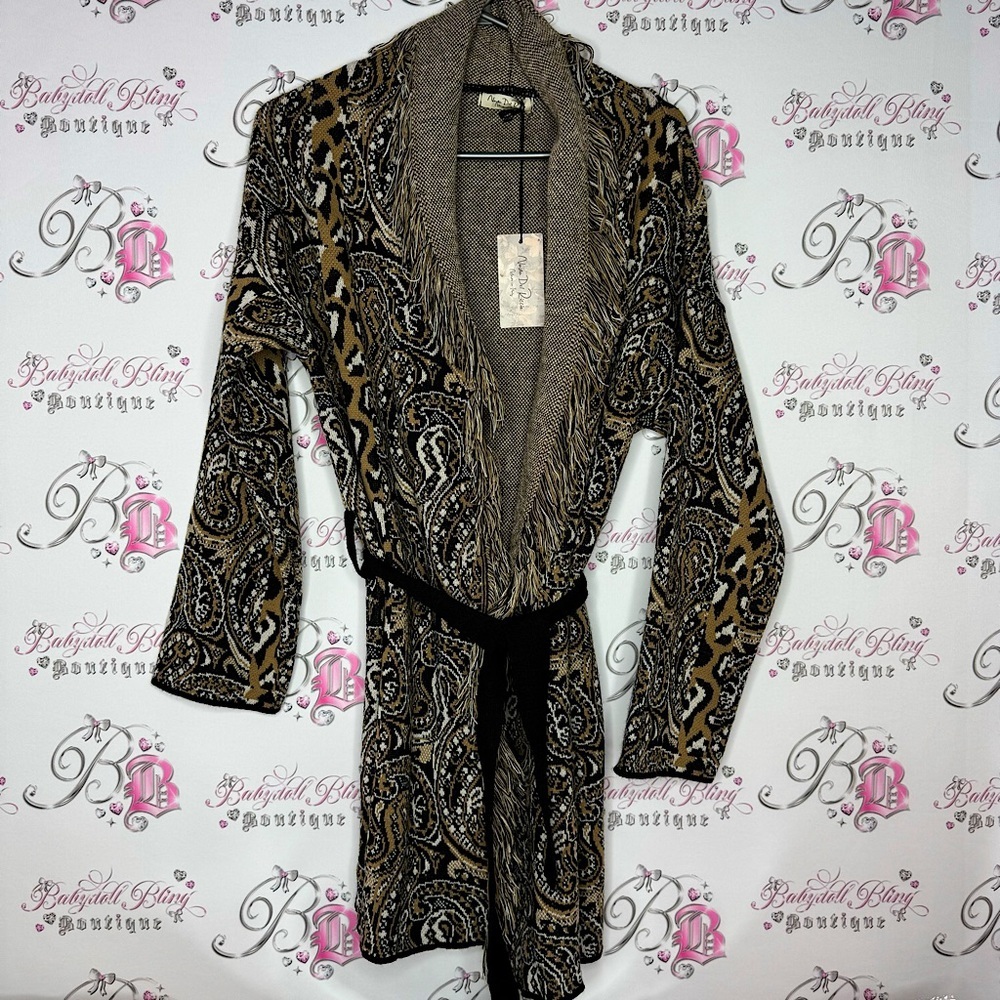 Nada Del Riccio cardigan wrap belted belt sweater fringe made in Italy brand new
